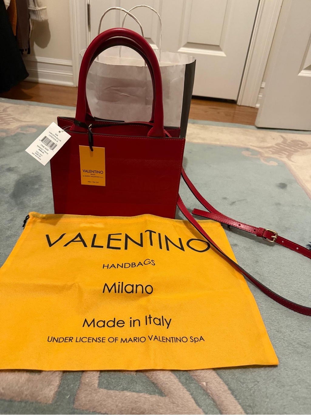 Mario Valentino Red Leather Mini Tote With Gold-Tone Hardware